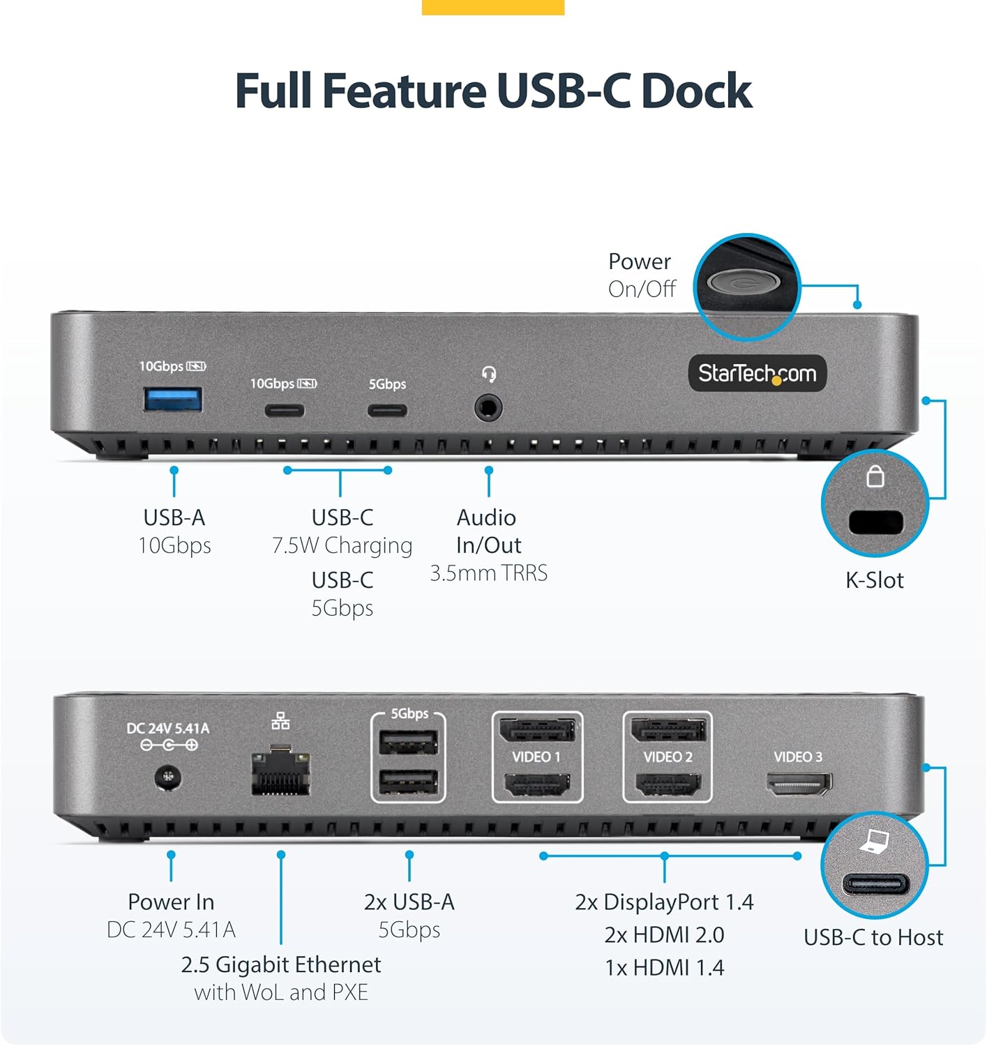 StarTech.com USB-C Triple Monitor Docking Station for MacBook Pro / Air M1 M2 M3 M4 & Windows, Universal 4K HDMI DP Dock, Thunderbolt Compatible, 100W Laptop Charging (116N-USBC-DOCK)