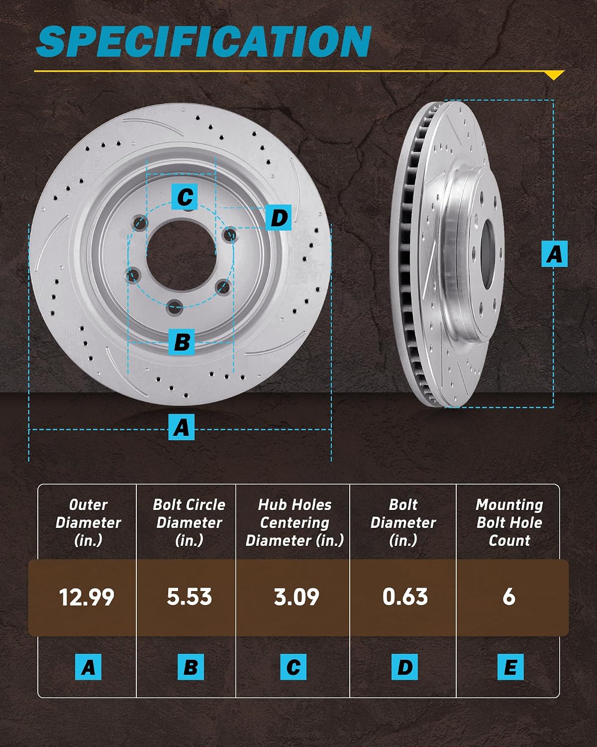 Brake Kit for Chevy Tahoe Silverado GMC Yukon XL 1500, Cadillac Escalade ESV EXT Brakes and Rotors Kit Front and Rear, Pads Replacement Drilled and Slotted 12.99' Front & 13.58' Rear Rotor