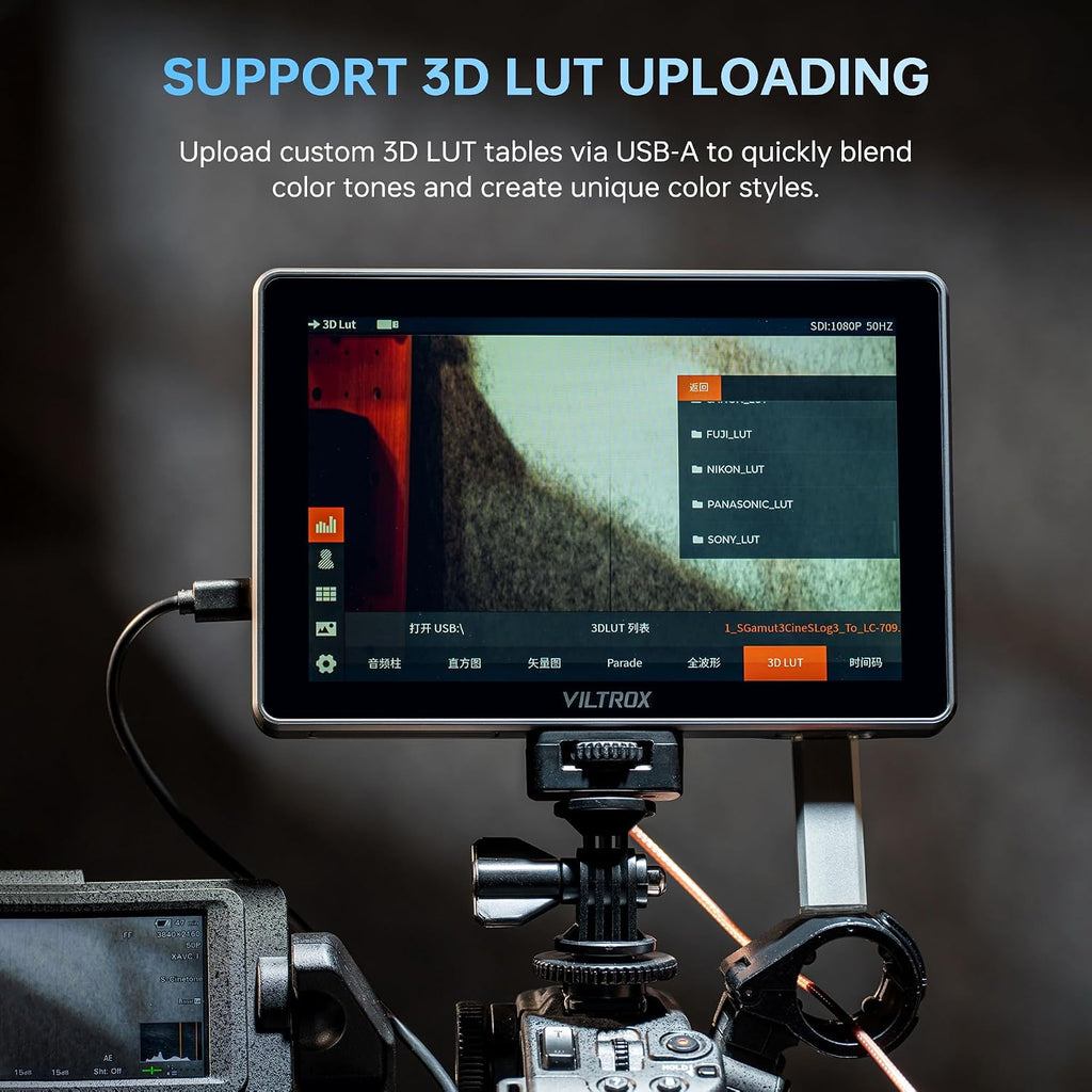 VILTROX DC-L2 7' 4K SDI/HDMI Camera Field Monitor with Touchscreen, 1280×800 IPS 600nit Display, 3D LUT, Full Waveform, RGB Histogram, Y Parade, False Color, Focus Peaking, Type-C/DC/NP-F Power