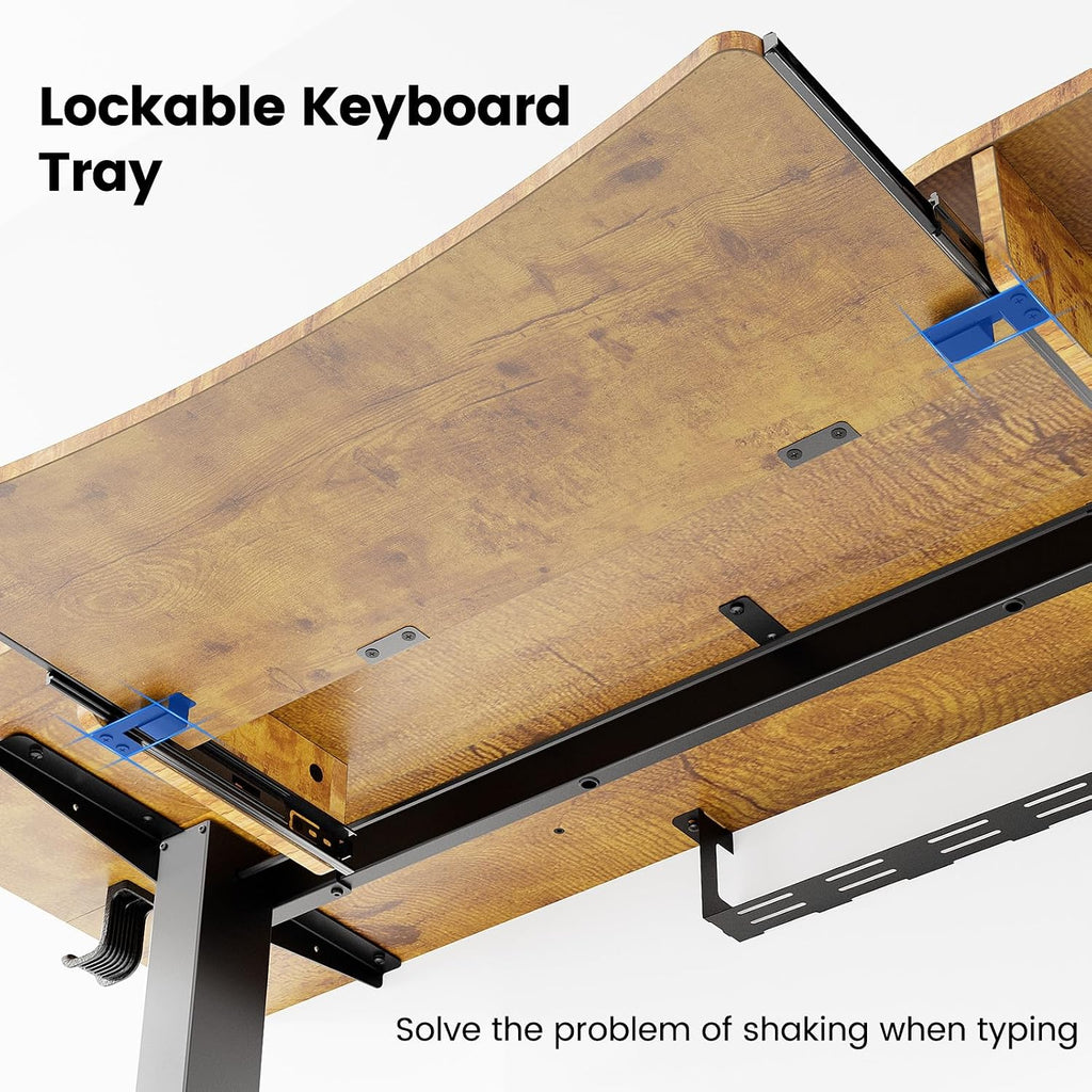 HUANUO 48' x 26' Electric Standing Desk with 2 Drawers & 26.7' Large Keyboard Tray, C-Clamp Mount Compatible, Adjustable Computer Desk for Home Office, Stand Up Desk with 4 Height Presets, Vintage