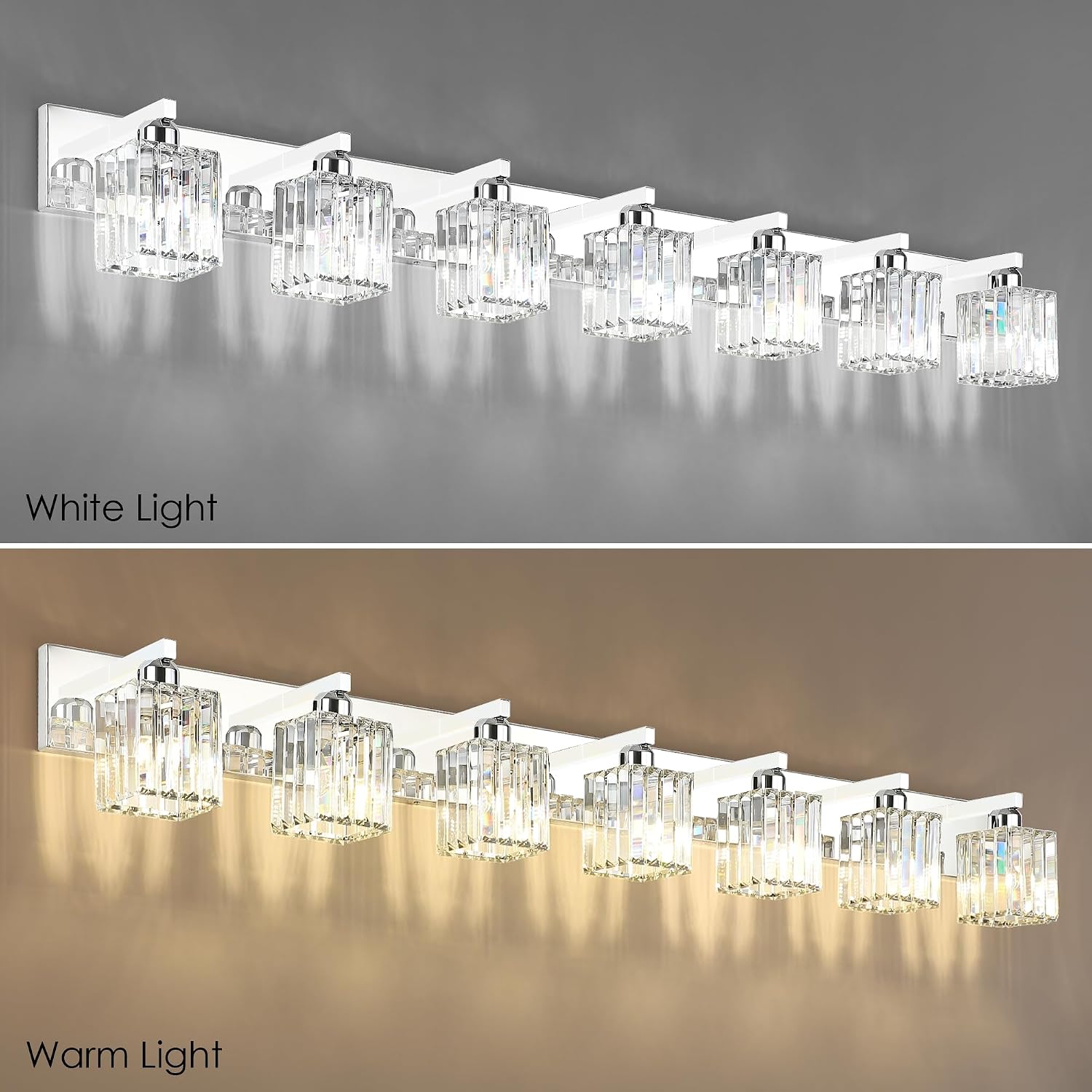 Aipsun Bathroom Vanity Light Fixtures Chrome Vanity Light for Bathroom Crystal Vanity Lighting Fixtures 7 Light (Exclude Bulb)
