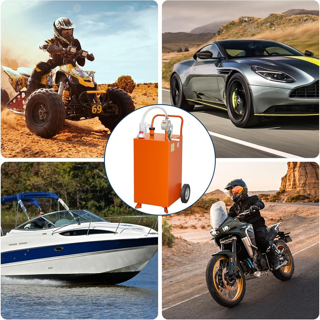 40 Gallon Fuel Caddy with Transfer Pump - Gas and Diesel Holding Tank for Automobiles, Lawn Mowers, ATVs, Boats & Recreational Vehicles, Orange