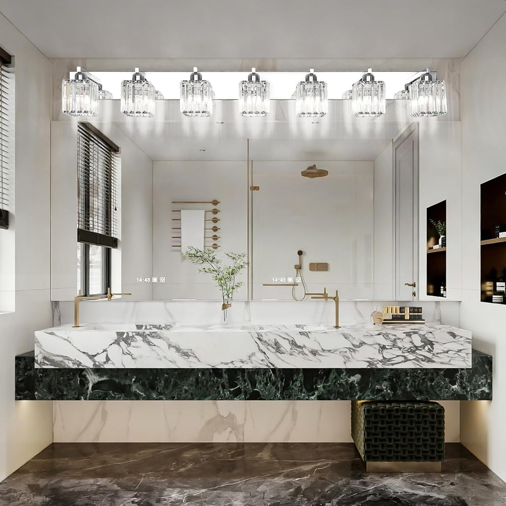 Aipsun Bathroom Vanity Light Fixtures Chrome Vanity Light for Bathroom Crystal Vanity Lighting Fixtures 7 Light (Exclude Bulb)