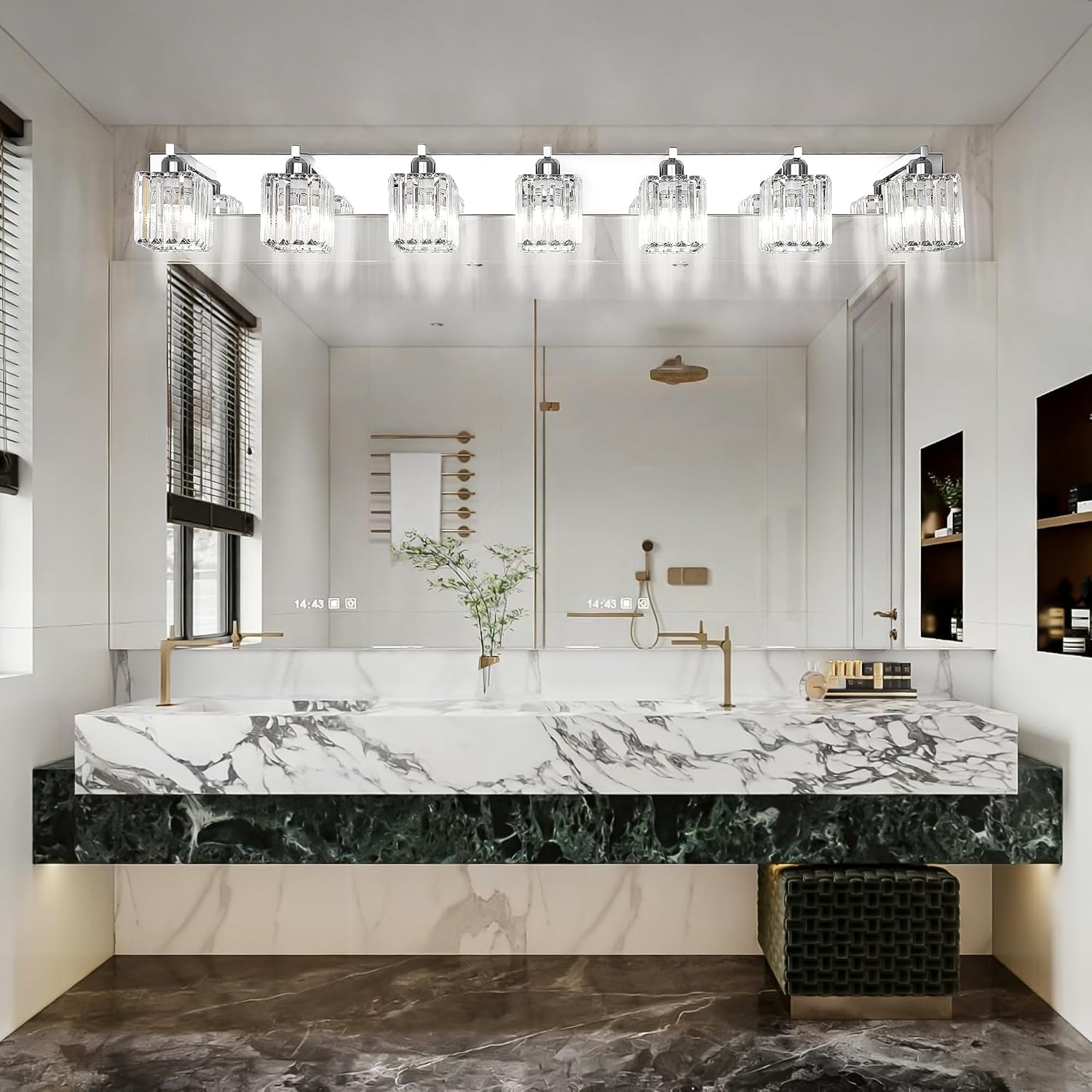 Aipsun Bathroom Vanity Light Fixtures Chrome Vanity Light for Bathroom Crystal Vanity Lighting Fixtures 7 Light (Exclude Bulb)