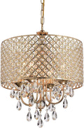 Edvivi Marya 4-Light Round Crystal Chandelier Ceiling Fixture | Beaded Drum Shade (Gold)