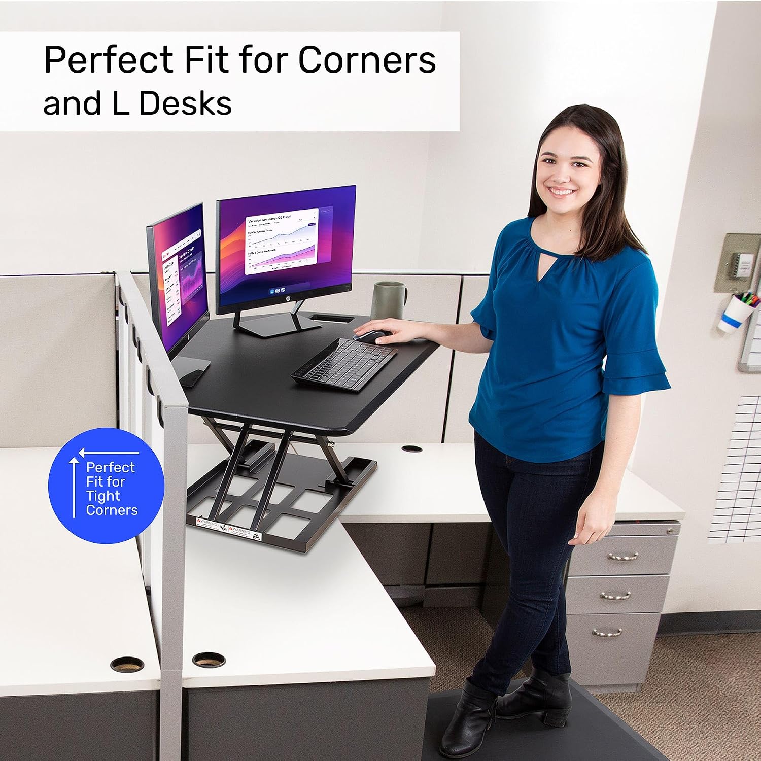 X-Elite Pro 40' Corner Standing Desk Converter with Pneumatic Lift | Adjustable Sit to Stand Riser, L-Shaped Desks & Cubicles | Fully Assembled Computer Workstation (Matte Black)