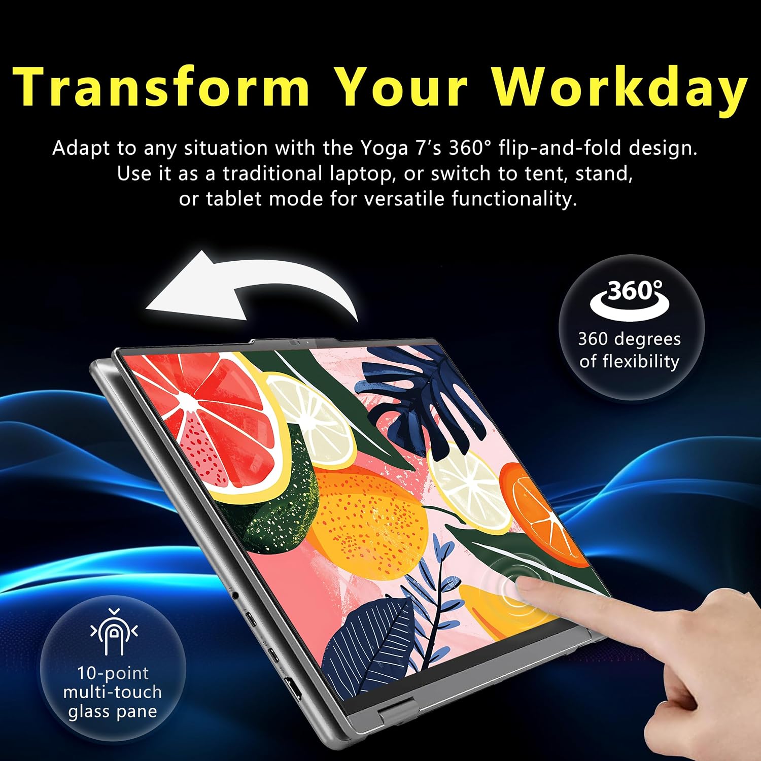 Lenovo Yoga 7 2-in-1 16' WUXGA Touchscreen Laptop, AMD Ryzen 7 8840HS, 16GB LPDDR5X, 2TB Storage (1TB PCIe SSD&1TB Docking), Backlit Keyboard, Fingerprint, Copilot, Wi-Fi 6E, Win 11, Gray