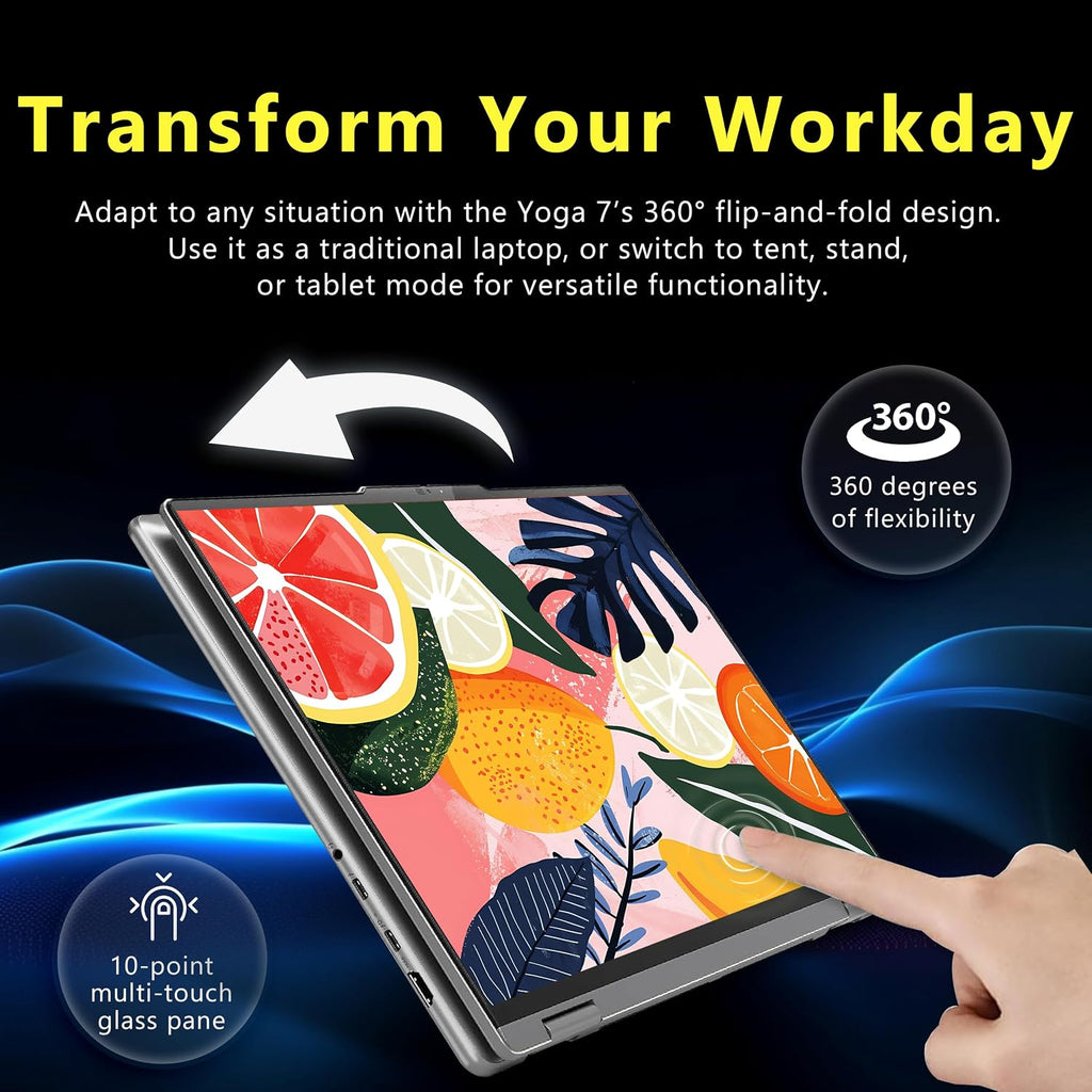 Lenovo Yoga 7 2-in-1 16' WUXGA Touchscreen Laptop, AMD Ryzen 7 8840HS, 16GB LPDDR5X, 3TB Storage (2TB PCIe SSD&1TB Docking Station Set), Backlit Keyboard, Fingerprint, Win 11 Pro, Arctic Gray