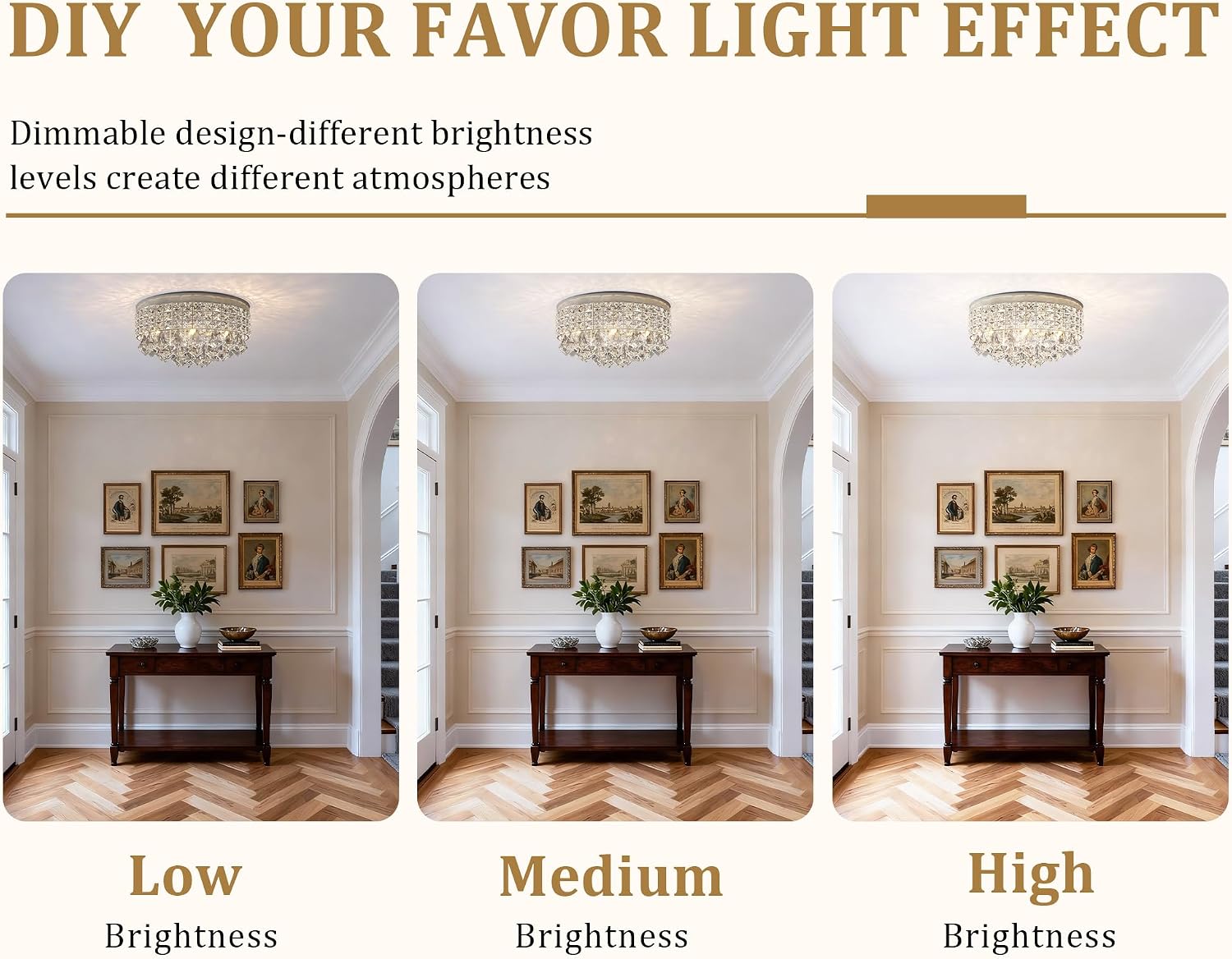Maxax 4 Lights Crystal Chandelier, Modern Drum Ceiling Light Fixture Lamp, Raindrop Flush Mount Round Metal Shade, for Dining Room, Living Room, Bathroom, Bedroom, Chrome