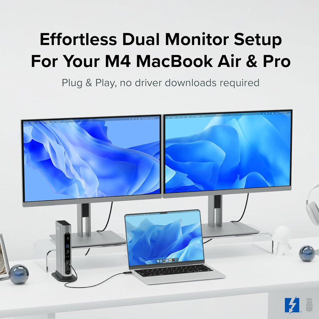 Plugable 16-in-1 Thunderbolt 4 Dock – Dual 4K Monitors for M4/M5 MacBook Air/Pro, 100W Charging, 2X HDMI, 2X DisplayPort, 2.5G Ethernet, 7X USB, MicroSD/SD Card Reader, Windows & USB4 Compatible