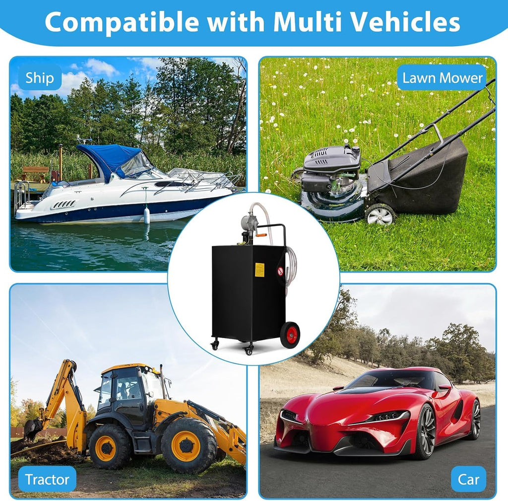 Gas Can 50 Gallon, Portable Fuel Tank with Manual Transfer Pump on, Diesel Fuel Can for Gasoline and Diesel, Compatible with Cars, Lawn Mowers, ATVs, Boats, More