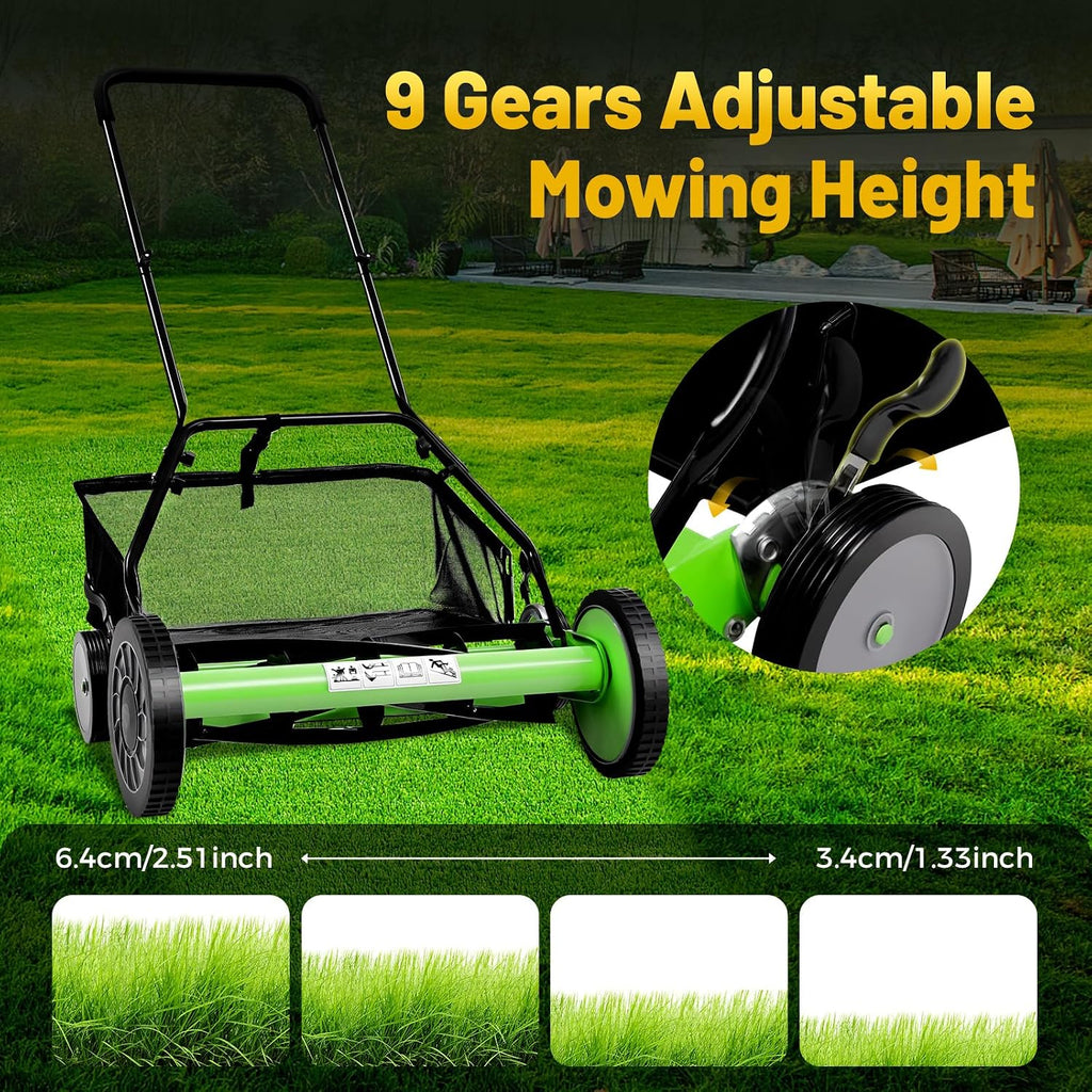Reel Mower, 20inch 5 Blades Reel Mower, Push Lawn Mower with Grass Catcher, Power Push Garden Grass Lawn Mower for Mowing in Villas, Parks, Gardens