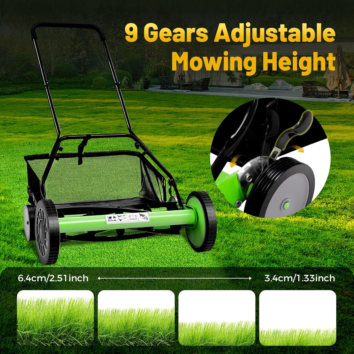 Reel Mower, 20inch 5 Blades Reel Mower, Push Lawn Mower with Grass Catcher, Power Push Garden Grass Lawn Mower for Mowing in Villas, Parks, Gardens