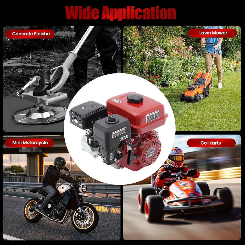 7.5HP Gas-Powered Engine 212CC, 4 Stroke 3000W Gas Engine Horizontal Shaft 0.95Gal Fuel Tank, Go Kart Engine for Water Pumps, Go-Karts, and Lawnmowers