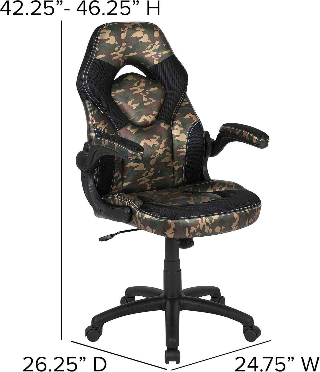 Flash Furniture Black Gaming Desk and Camouflage/Black Racing Chair Set with Cup Holder, Headphone Hook, and Monitor/Smartphone Stand