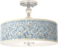 Giclee Gallery 16' Farmhouse Rustic Country Mission Semi Flush-Mount Ceiling Light Fixture Kitchen Foyer Hallway Drum Round Amity Shade Blue White Chrome Finish Crystal Bedroom Bathroom Entryway