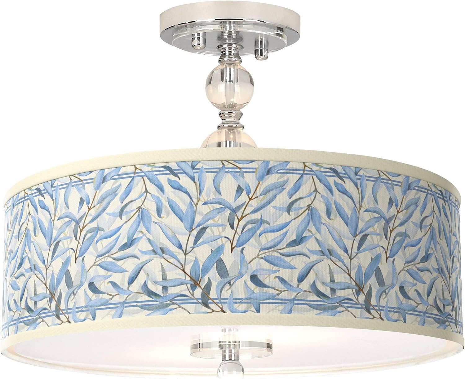 Giclee Gallery 16' Farmhouse Rustic Country Mission Semi Flush-Mount Ceiling Light Fixture Kitchen Foyer Hallway Drum Round Amity Shade Blue White Chrome Finish Crystal Bedroom Bathroom Entryway