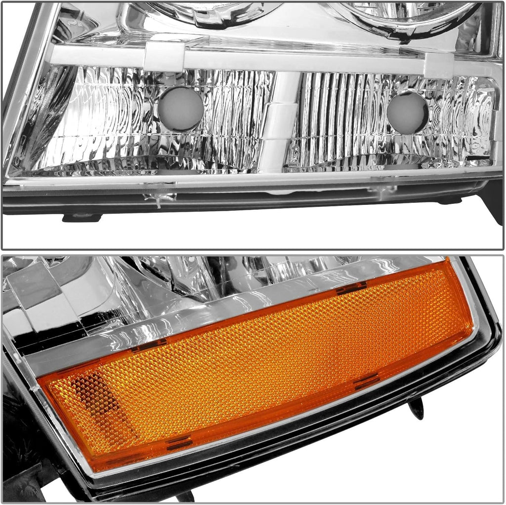 Headlights and Taillights Assembly Combo kits for 2007-2014 Chevy Tahoe Suburban Replacement Head/OE Factory Style Red Rear Brake Tail Lights Lamps LH RH,Chrome Housing Amber Reflector