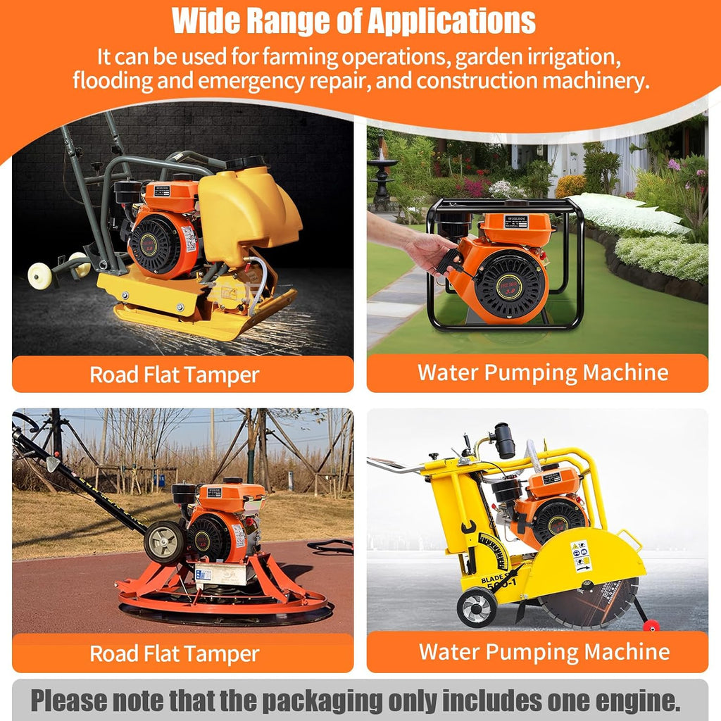 Gas Engine, 196cc 3000 RPM Air-Cooled Engine Single Cylinder Manual Start for Agricultural Machinery Go Kart Engine, 3L Fuel Tank Capacity