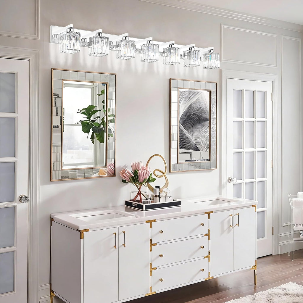 Aipsun Bathroom Vanity Light Fixtures Chrome Vanity Light for Bathroom Crystal Vanity Lighting Fixtures 7 Light (Exclude Bulb)