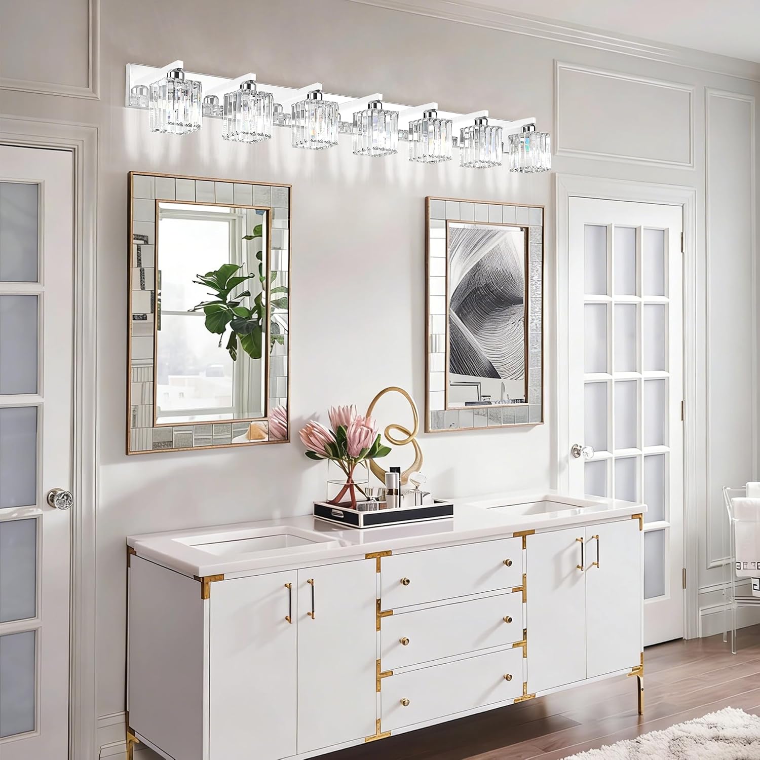 Aipsun Bathroom Vanity Light Fixtures Chrome Vanity Light for Bathroom Crystal Vanity Lighting Fixtures 7 Light (Exclude Bulb)