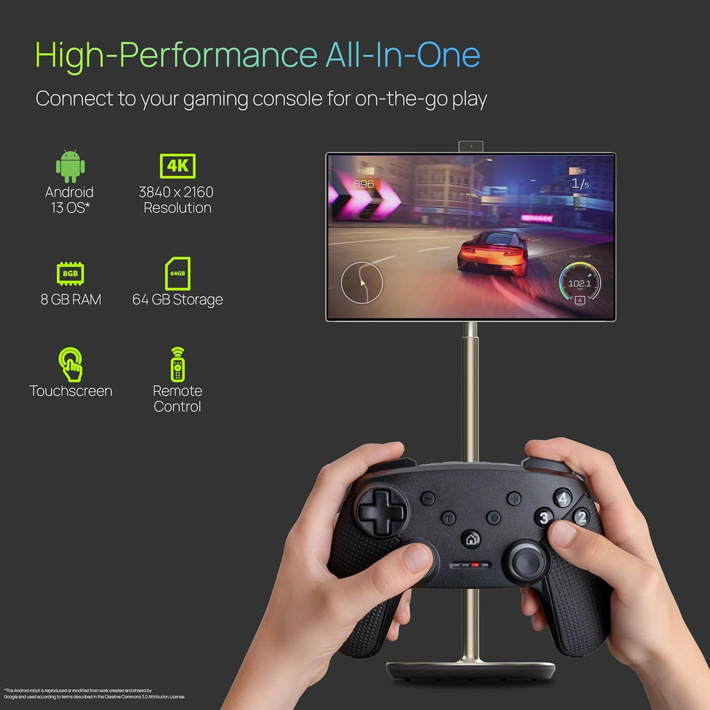 OneScreen Wandr 32' Portable Smart TV Monitor with 4K LED Touchscreen Display, Android 13 OS, Built-in 9500 mAh Battery, 360 Degree Rotation, Wireless Sharing, Champagne
