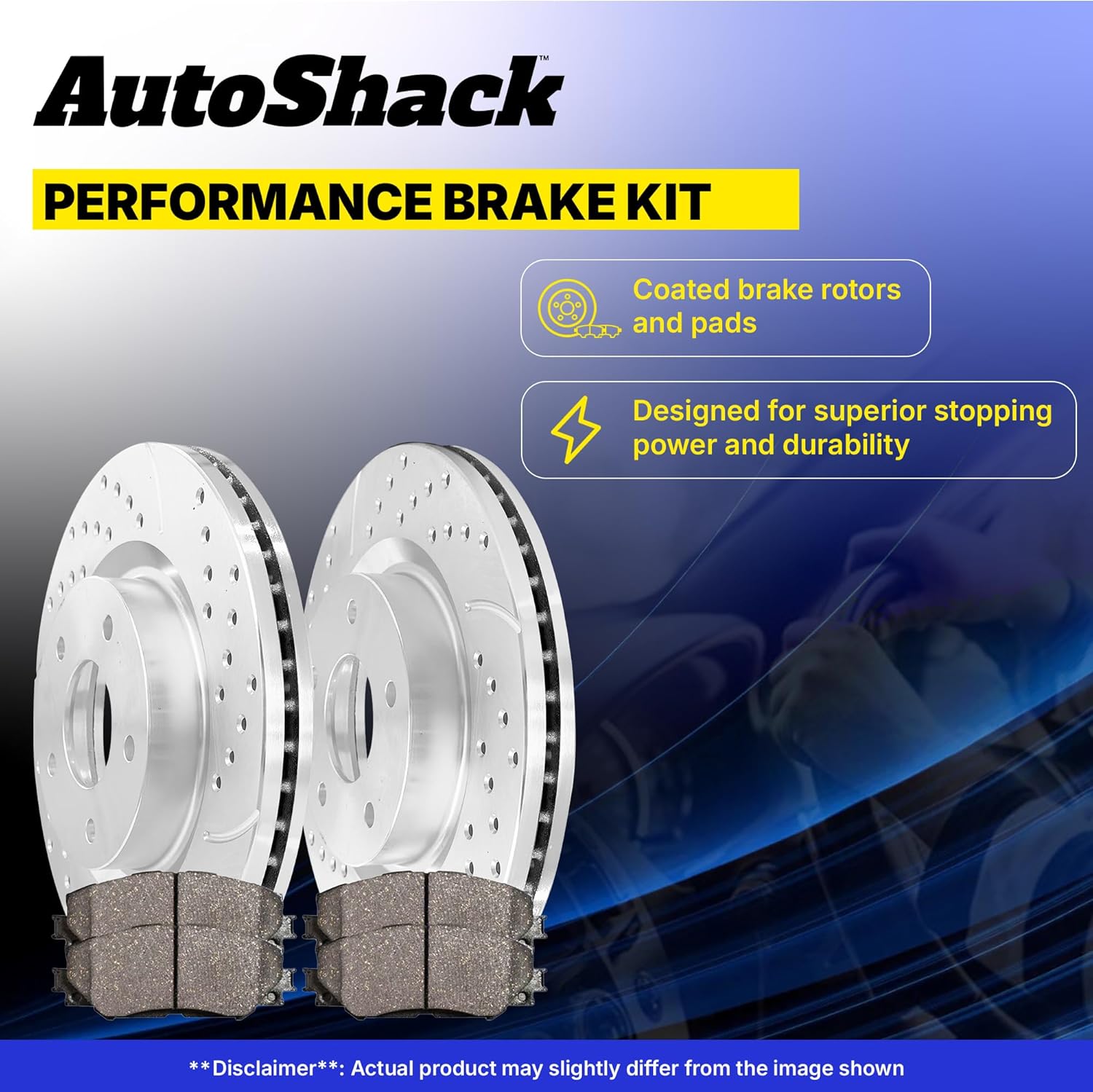 AutoShack Front & Rear Brake Rotors & Ceramic Pads for Toyota & Lexus, RAV4 2006-2008 HS250h 2010-2012, FWD 4WD L4 2.4L - Coated Drilled & Slotted - Silver Matte Finish - TurboGuard