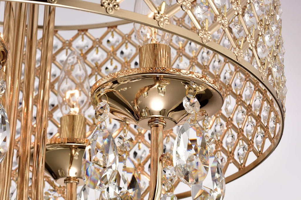 Edvivi Marya 4-Light Round Crystal Chandelier Ceiling Fixture | Beaded Drum Shade (Gold)