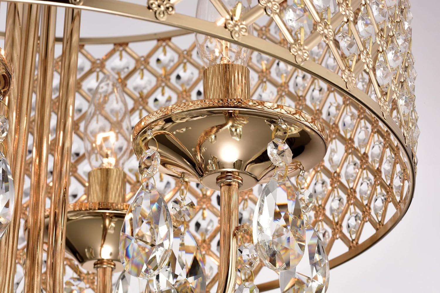 Edvivi Marya 4-Light Round Crystal Chandelier Ceiling Fixture | Beaded Drum Shade (Gold)