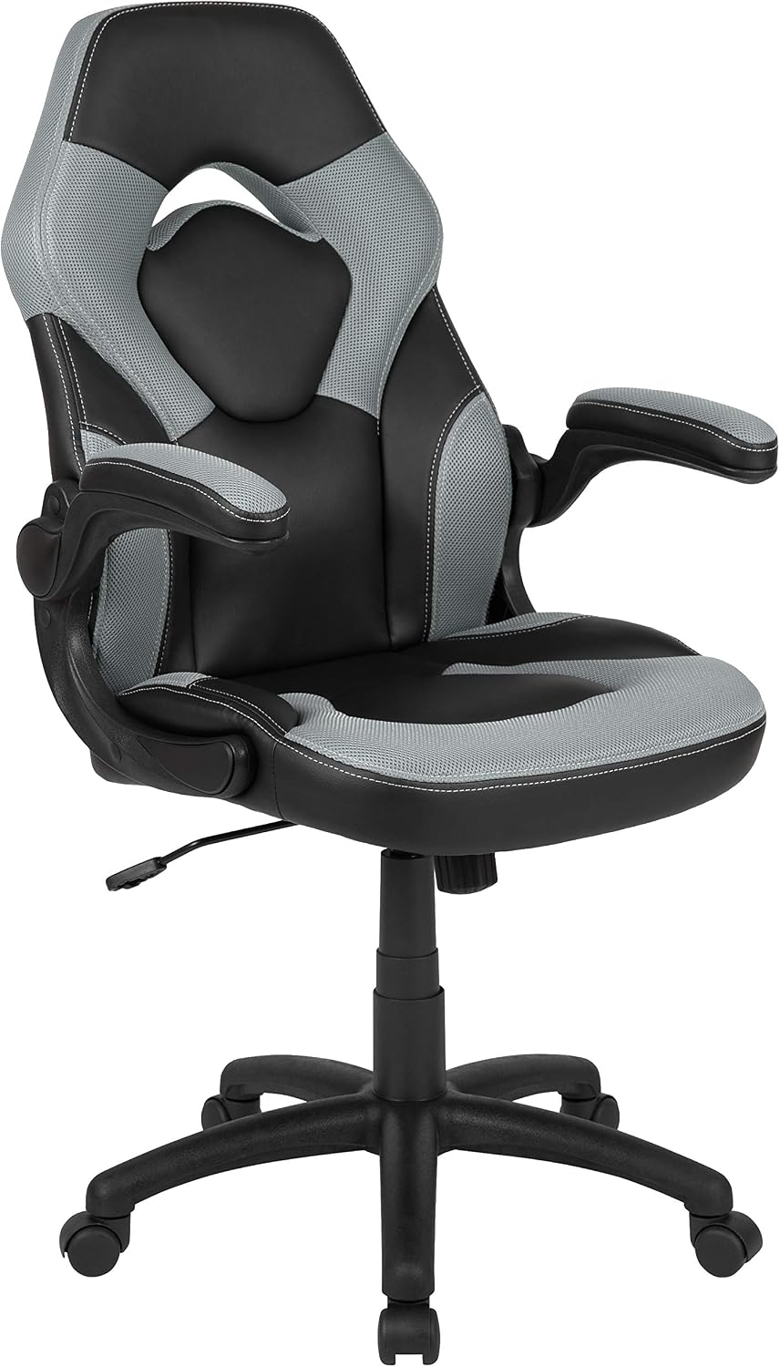 Flash Furniture Black Gaming Desk and Gray/Black Racing Chair Set with Cup Holder, Headphone Hook, and Monitor/Smartphone Stand