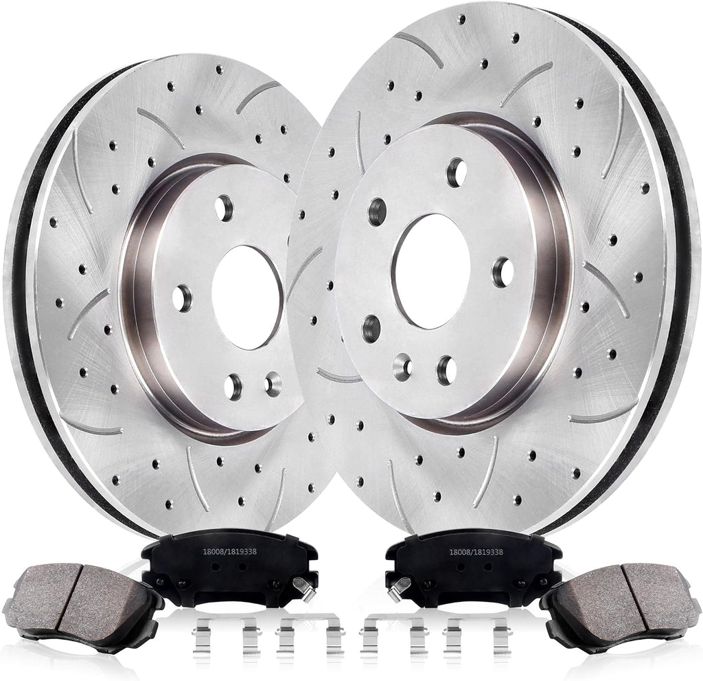 Front Drilled and Slotted Brake Pads and Rotors Kit Ceramic Automotive Replacement Brake Kits Vented 12.64 Inch Compatible for Equinox Impala Malibu 2010-2020 (10 Pcs)