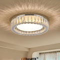 Modern K9 Crystal Dimmable LED Flush Mount Ceiling Light,15 Inch 36W/5CCT 3000K-6000K Luxury Chrome Round Close to Ceiling Lighting Fixtures for Living Room,Kitchen,Bedroom,Dining Room