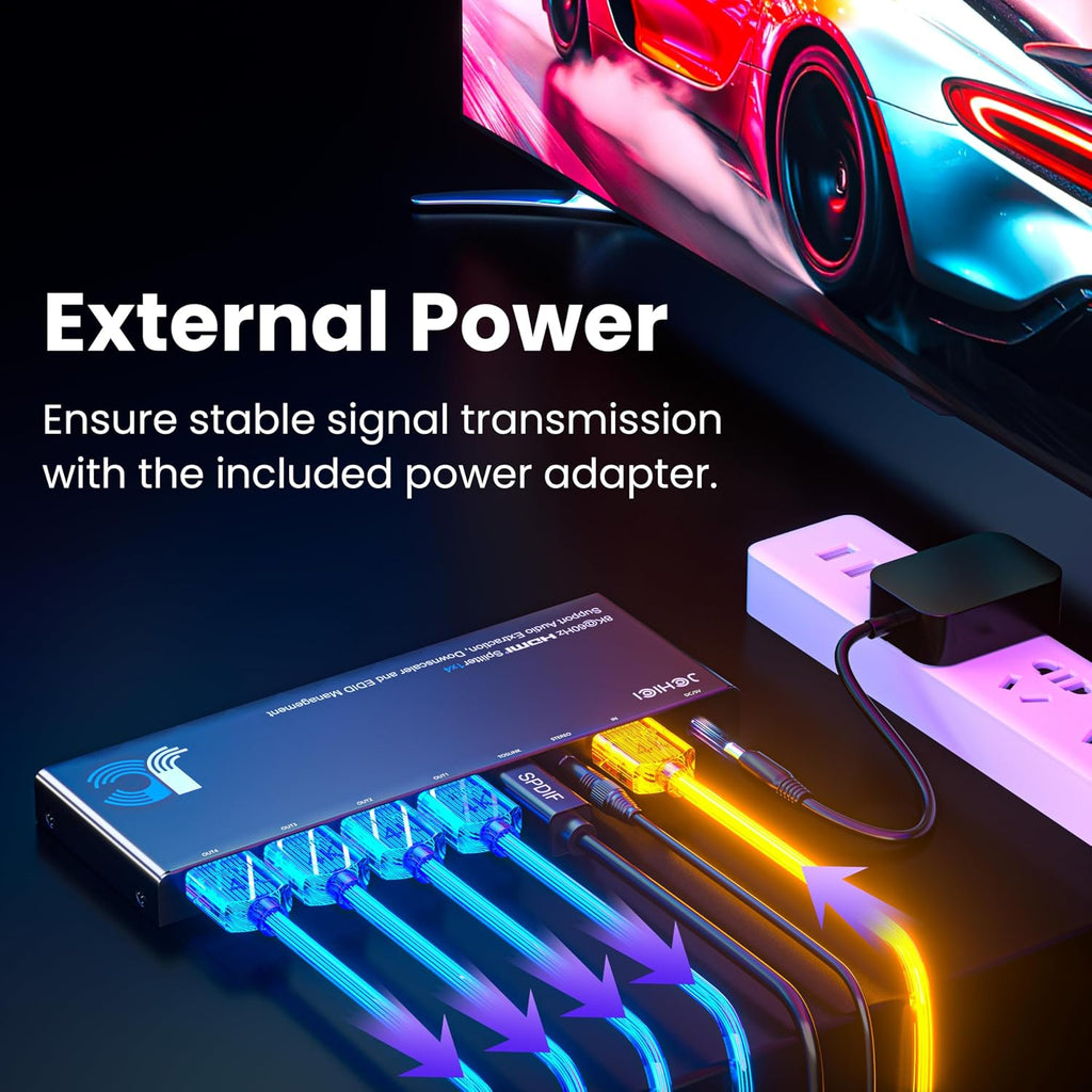1x4 HDMI Splitter 4K@60Hz 4:4:4 HDR - with Audio Extractor (Optical/3.5mm), HDMI Switcher Splitter with EDID Management & Downscaler, HDCP 2.2 Compatible for PS5/Xbox/Apple TV (18Gbps)