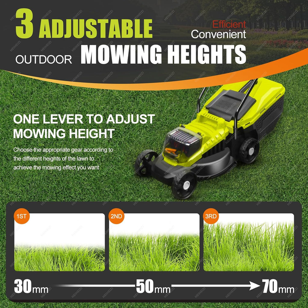 Cordless Electric Lawn Mower with 40V Brushless Motor, Brushless Motor, 30/50/70mm-Position Height Adjustment, Battery Powered Push Lawn Mower for Backyard Garden, Large Capacity,2 Batteries
