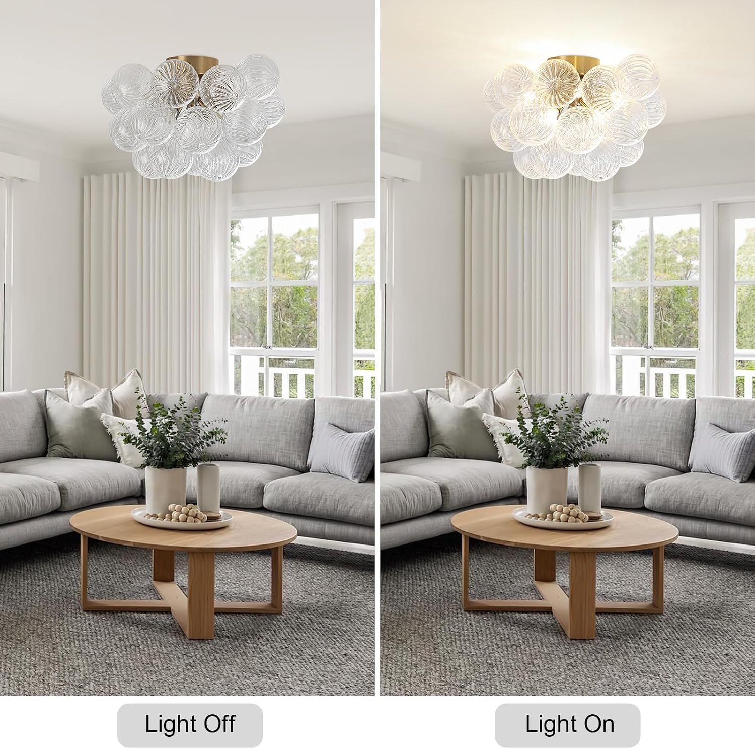 8-Light Flush Mount Ceiling Light, 16' Glass Bubble Ball Chandelier with 21 Clear Balls, Modern Globe Dining Room Light Fixture for Bedroom, Living Room, Hallway, Entry, Bathroom