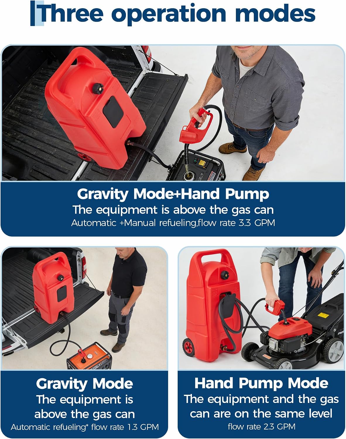 Upgraded 15-Gallon Gas Can & Fuel Tank with Manual Transfer Pump, 10FT Hose & Wheels: Heavy-Duty, Leak-Proof Portable Gas Caddy for Lawn Mowers, Tractors, Cars, Boats, ATVs, and Snow Blowers