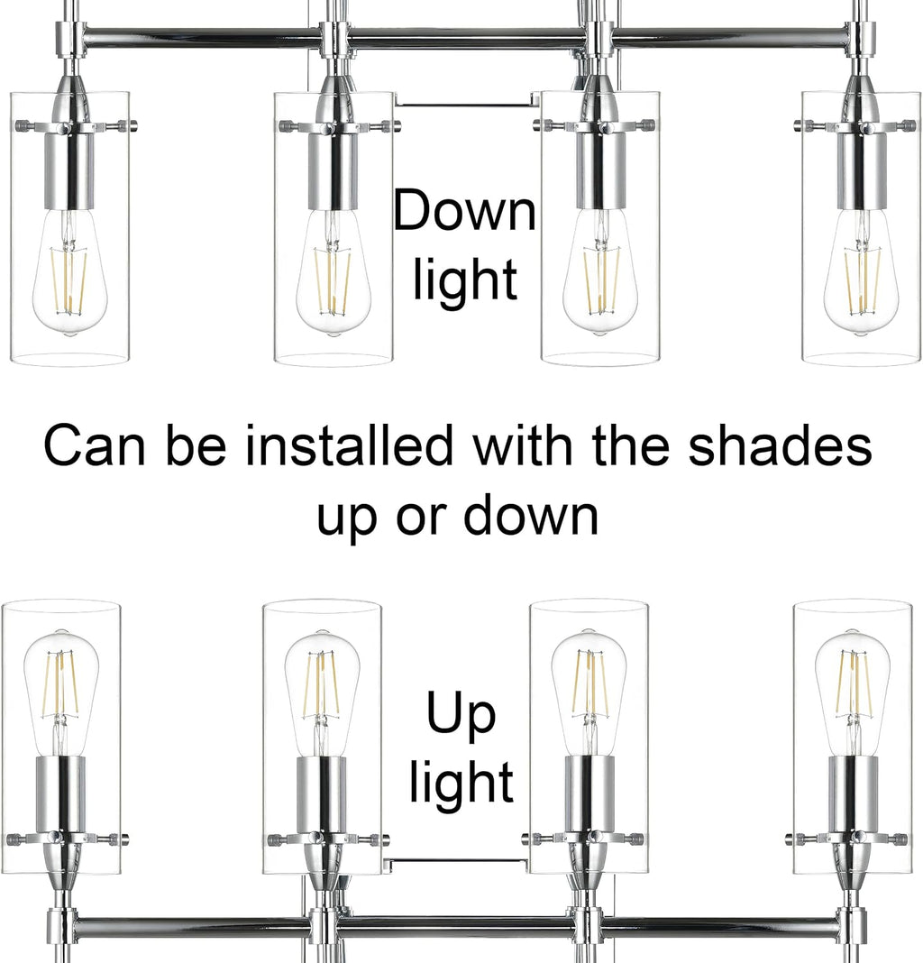 Linea di Liara Effimero Modern Farmhouse Bathroom Vanity Lights Fixtures 4 Lights Over Mirror Chrome Vanity Lights for Bathroom Light Fixtures Industrial Lighting Clear Glass Covers, UL Listed