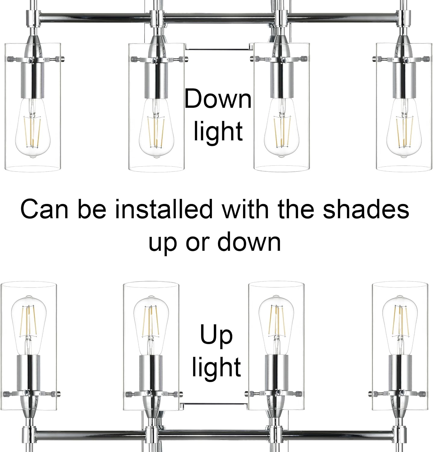 Linea di Liara Effimero Modern Farmhouse Bathroom Vanity Lights Fixtures 4 Lights Over Mirror Chrome Vanity Lights for Bathroom Light Fixtures Industrial Lighting Clear Glass Covers, UL Listed