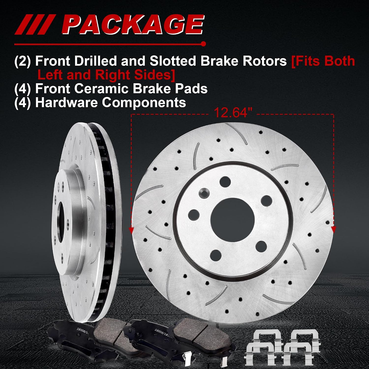 Front Drilled and Slotted Brake Pads and Rotors Kit Ceramic Automotive Replacement Brake Kits Vented 12.64 Inch Compatible for Equinox Impala Malibu 2010-2020 (10 Pcs)