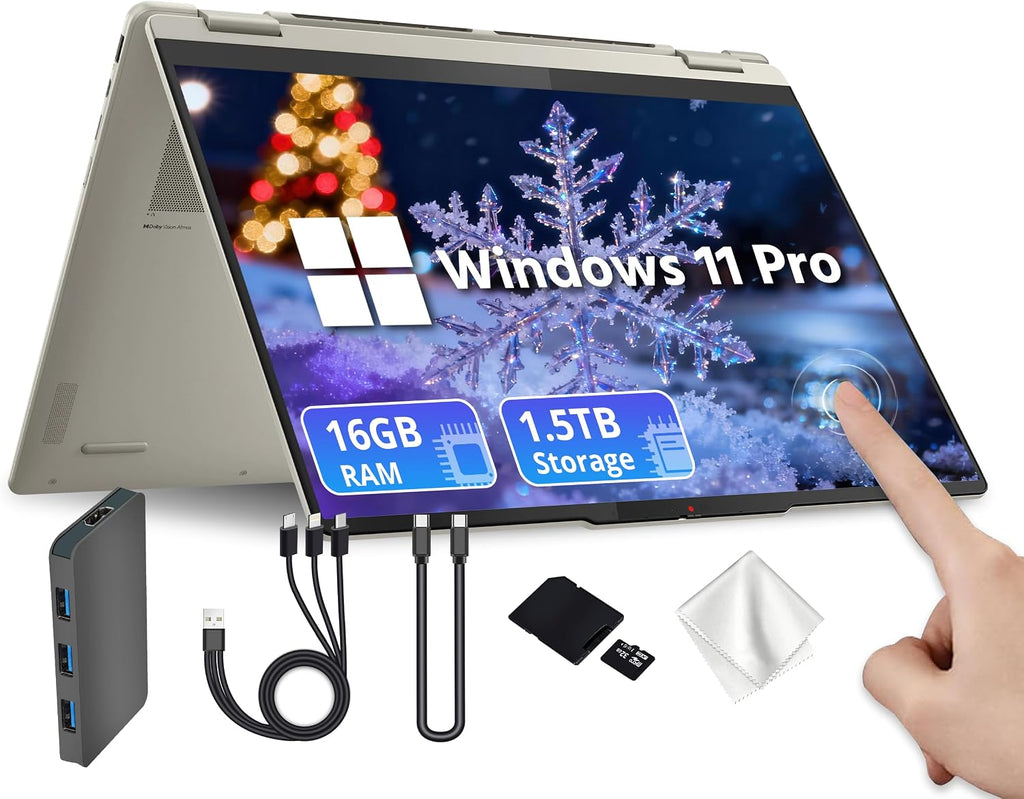 Lenovo Yoga 7 2-in-1 16' WUXGA Touchscreen Laptop, AMD Ryzen AI 5 340, 16GB LPDDR5X, 1.5TB Storage (512GB PCIe SSD&1TB Docking), Backlit Keyboard, Fingerprint, 1080p Webcam, Win 11 Pro, Seashell