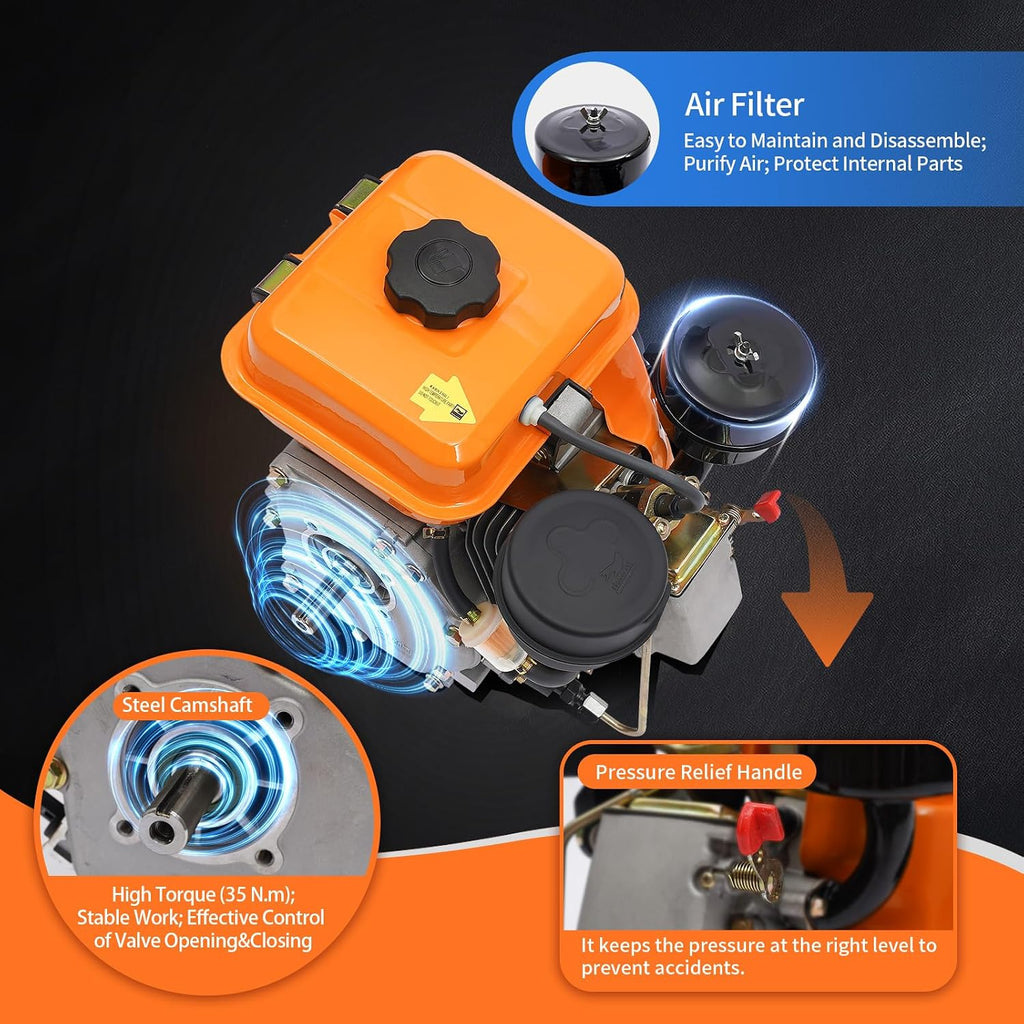 Gas Engine, 196cc 3000 RPM Air-Cooled Engine Single Cylinder Manual Start for Agricultural Machinery Go Kart Engine, 3L Fuel Tank Capacity