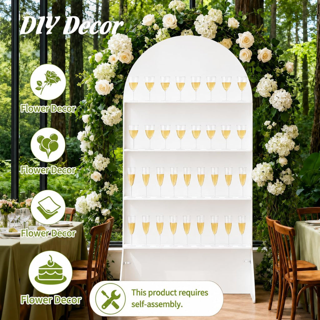 5.9 ft 4-Tier Champagne Wall Holder, Wedding Arch Backdrop Stand with Shelves,Party Display Arch for Ceremony Baby Shower Birthday Bridal Party Event Decoration