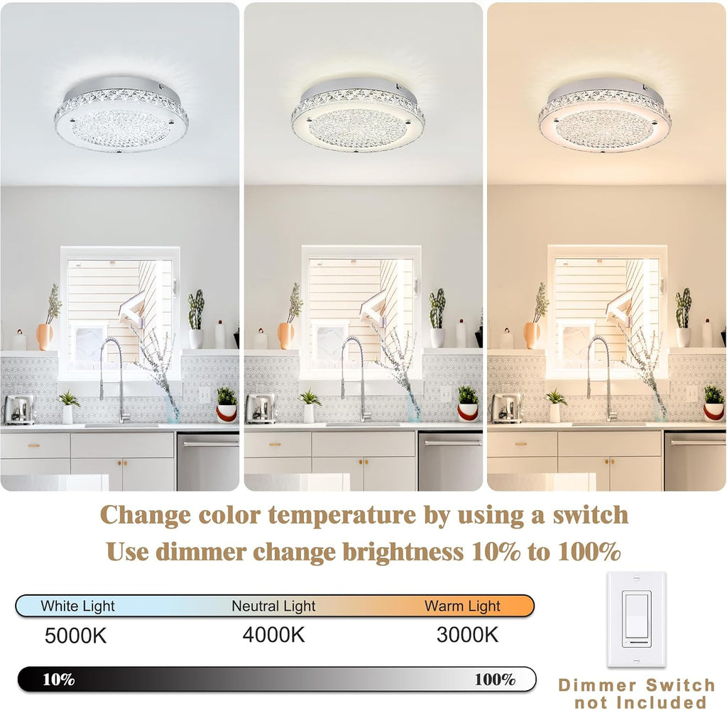 Crystal Ceiling Light 3000/4000/5000K Crystal Ceiling Mounted Light Dimmble LED Chandelier for Hallway Dinning Room Bathroom Bedroom Hallway Entrance 14''
