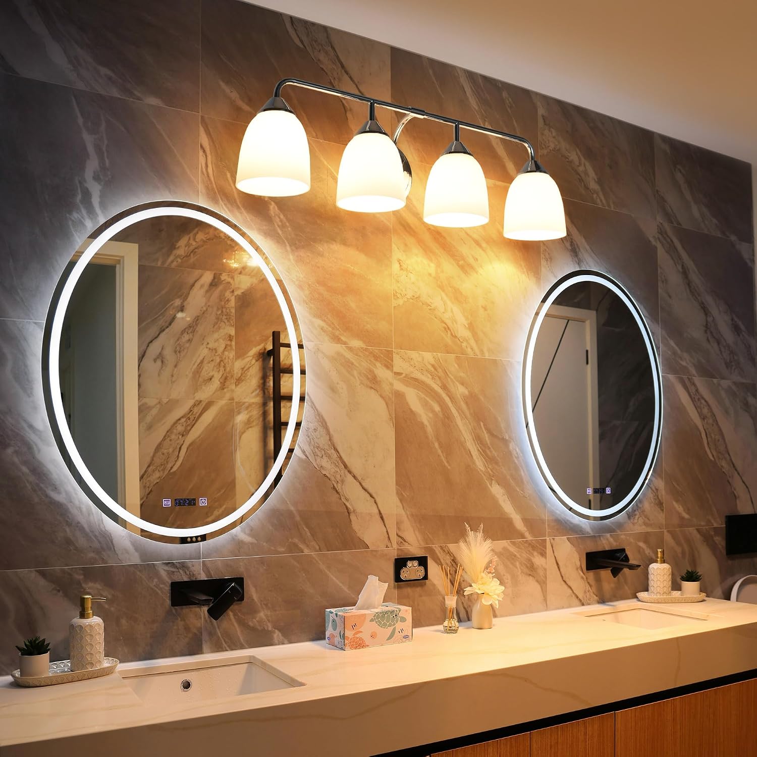 Chrome 4-Light Traditional Bathroom Vanity Light Fixtures Over Mirror, Modern Vanity Lights for Living Room, Standard E26 Base, Chrome