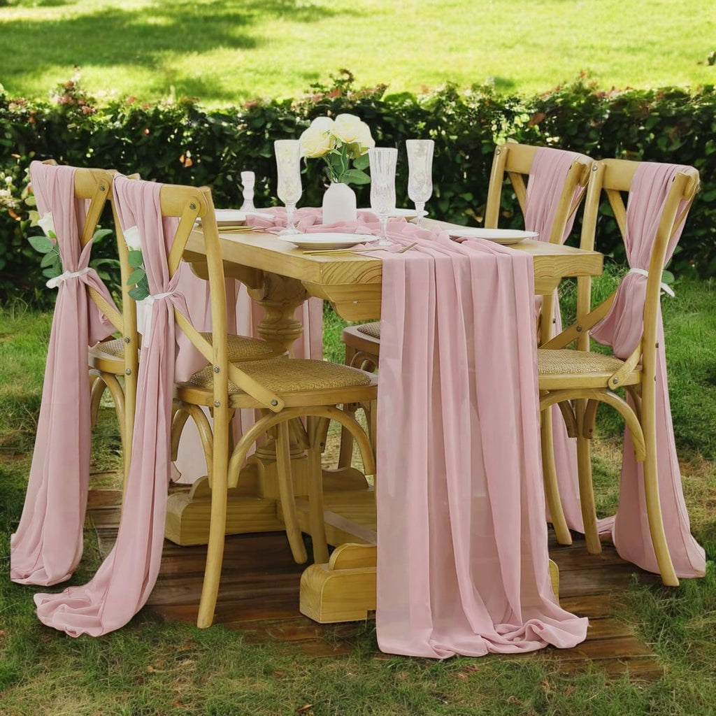 MDS Pack of 20 | Dusty Pink | 10ft Chiffon Table Runner 29x120 Inches Long Romantic Rustic Sheer Gauze Runner for Wedding Bridal Shower Birthday Banquets Engagement Spring Easter Boho Decorations