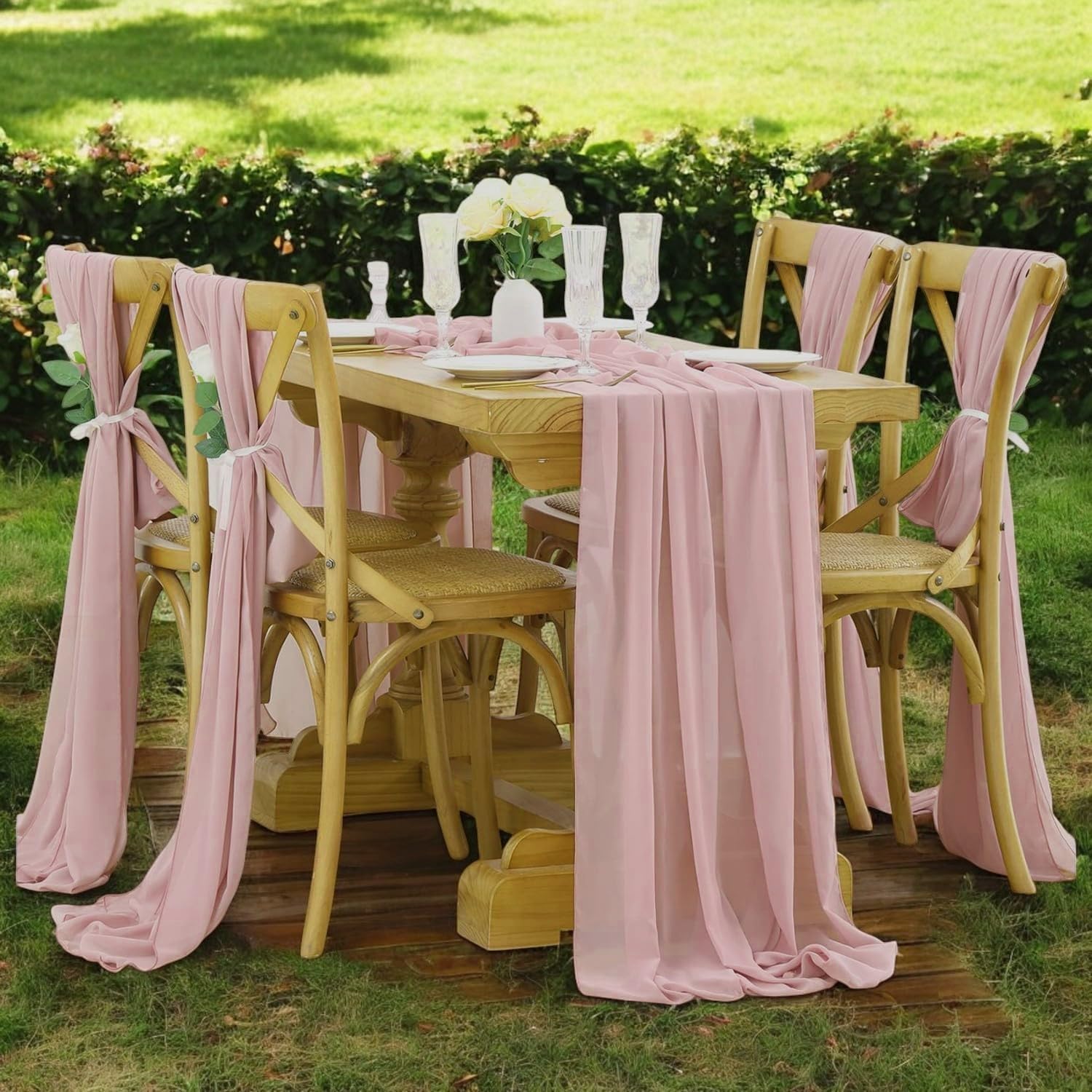 MDS Pack of 20 | Dusty Pink | 10ft Chiffon Table Runner 29x120 Inches Long Romantic Rustic Sheer Gauze Runner for Wedding Bridal Shower Birthday Banquets Engagement Spring Easter Boho Decorations