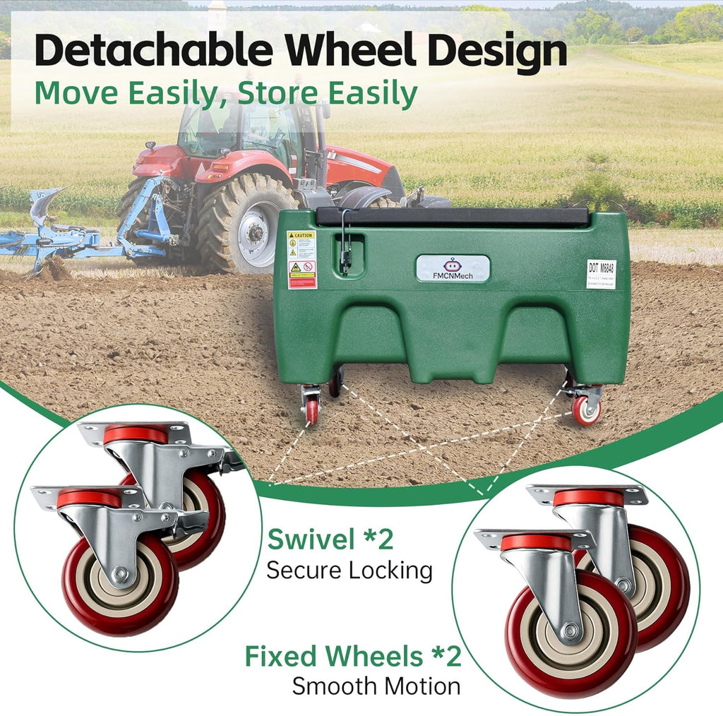 FMCNMech 40 Gallon Portable Fuel Transfer Tank with 12V Electric Pump, 3.7 GPM Flow Rate LLDPE Fuel Tank with Wheels, Gasoline Diesel Kerosene Fuel Storage Tank for Farm, Truck, Boat, and Construction Use