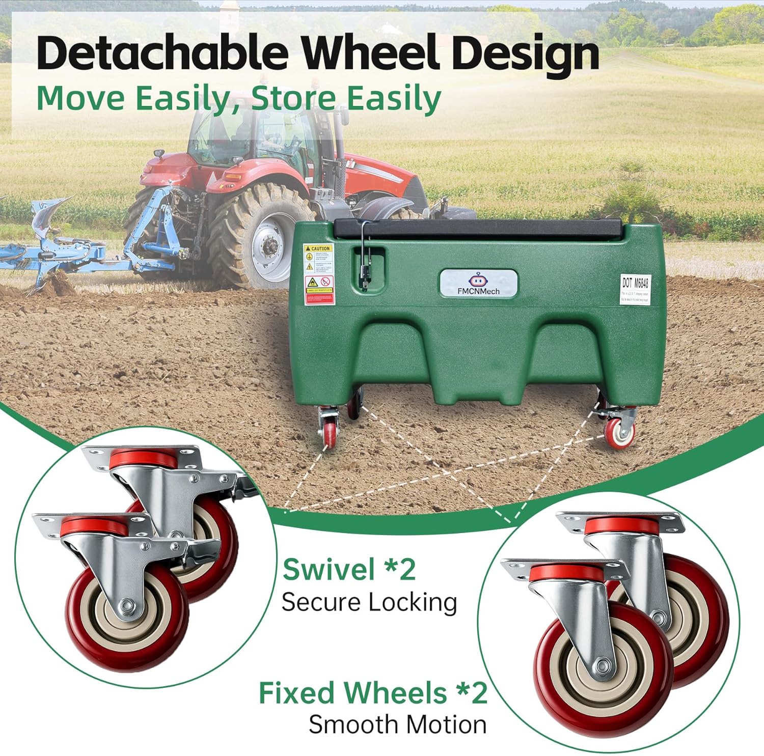 FMCNMech 40 Gallon Portable Fuel Transfer Tank with 12V Electric Pump, 3.7 GPM Flow Rate LLDPE Fuel Tank with Wheels, Gasoline Diesel Kerosene Fuel Storage Tank for Farm, Truck, Boat, and Construction Use