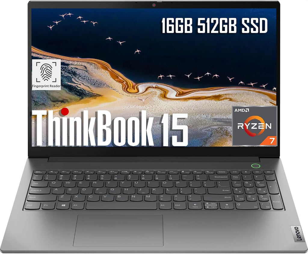 Lenovo ThinkBook 15 Business Laptop (15.6' FHD Anti-Glare, 16GB RAM, 512GB SSD, AMD Ryzen 7 5825U (> Intel i7-1165G7)), FHD Webcam w/ Shutter, Military Grade, Fingerprint, Ethernet, Win 11 Pro, Grey