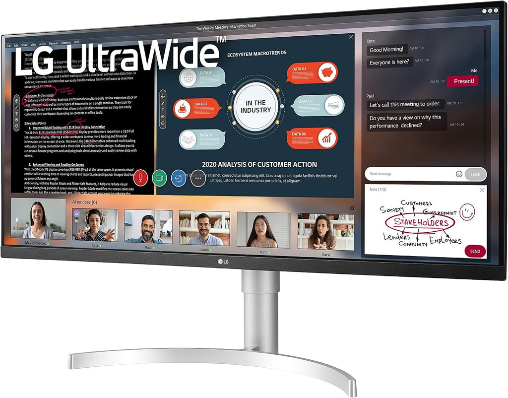 LG 34WN650-W UltraWide Monitor 34-Inch 21:9 FHD (2560 x 1080) IPS Display VESA DisplayHDR 400 AMD FreeSync 3-Side Virtually Borderless Design - Silver